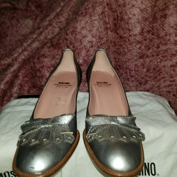 Auth Moschino Silver Metallic Kitten Heels - Picture 3 of 4